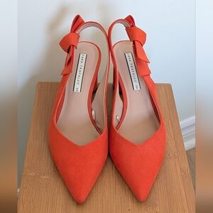 Zara Coral Slingback Pointed Heels with Circular Block Heel